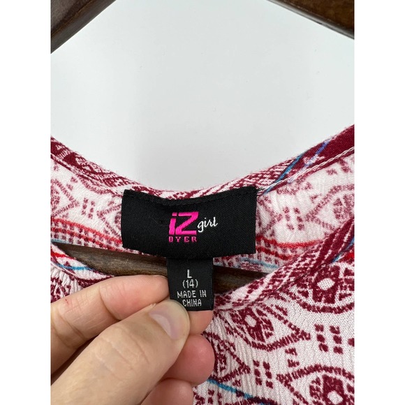 IZ Buyer Boho Peasant Blouse Flowy Girls Size L/14 Bell Sleeve Red White - Picture 5 of 5